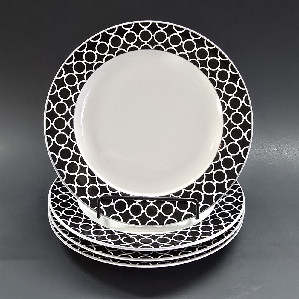 COVENTRY BEAUTIFUL "ORION BLACK" SALAD PLATES - SIZE 8" ROUND - 1 SET OF 4 *SEE